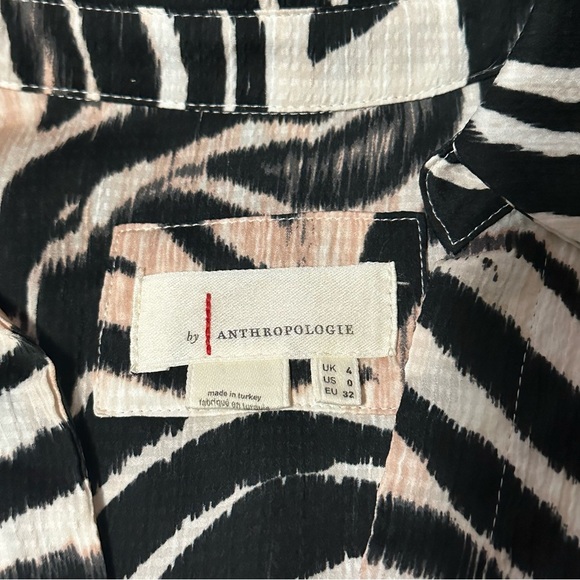 Anthropologie Black White Zebra Print Mini Dress Faux Wrap Balloon Sleeve - Picture 8 of 8